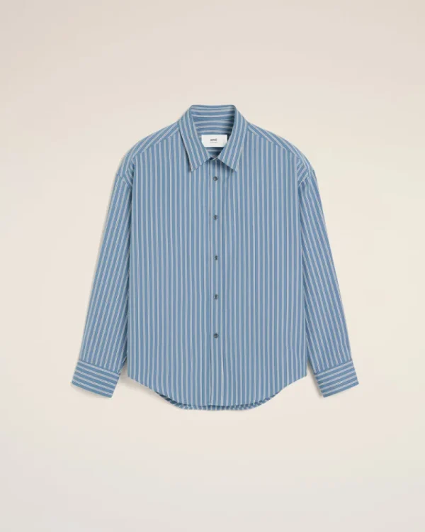 Fashion Blue Cotton Boxy Fit Shirt Shirts