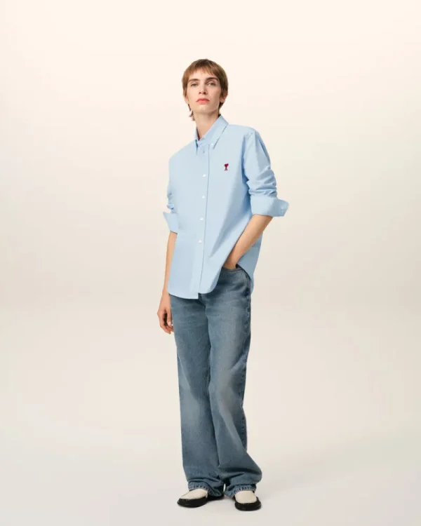 Best Sale Blue Cotton Button-Down Ami de Coeur Shirt Women Shirts | Ami De Coeur