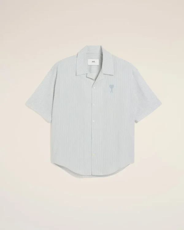 Flash Sale Blue Cotton Camp Collar Short Sleeves Shirt Shirts | Ami De Coeur