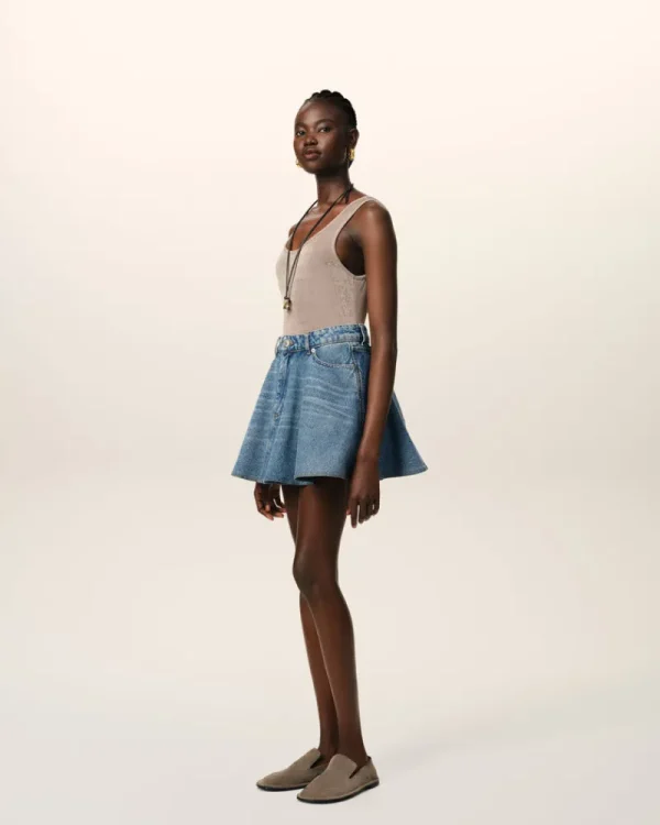 Flash Sale Blue Cotton Flare Mini Skirt Women Denim | Shorts & Skirts