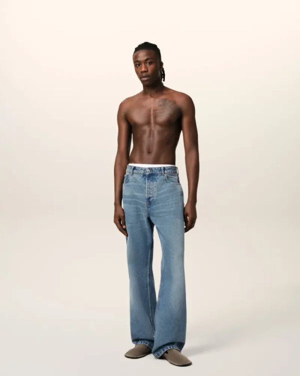 Fashion Blue Cotton Large Fit Jeans Denim | Trousers