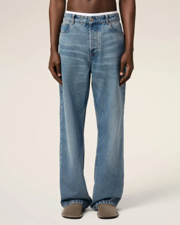 Fashion Blue Cotton Large Fit Jeans Denim | Trousers