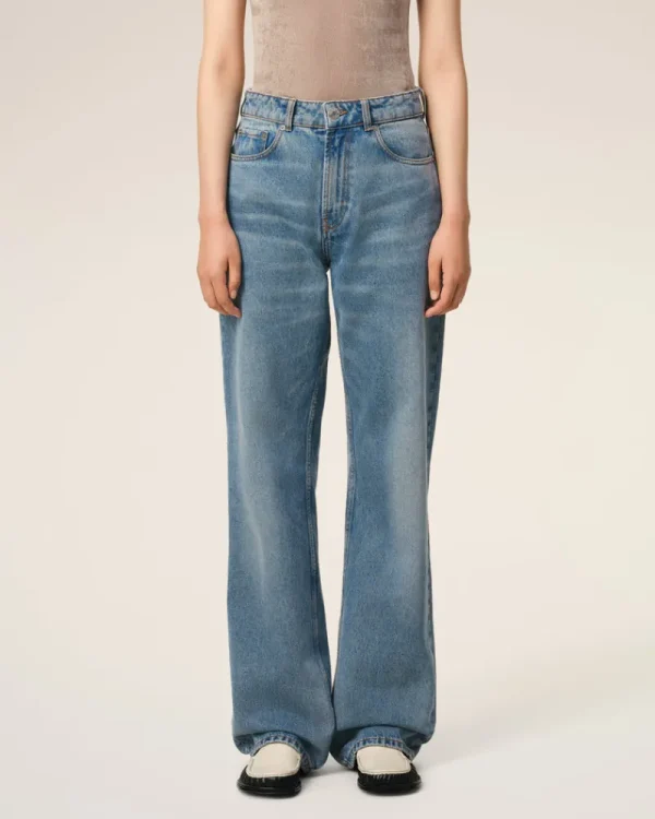 Fashion Blue Cotton Large Fit Jeans Women Denim | Trousers