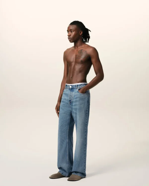 Fashion Blue Cotton Large Fit Jeans Denim | Trousers