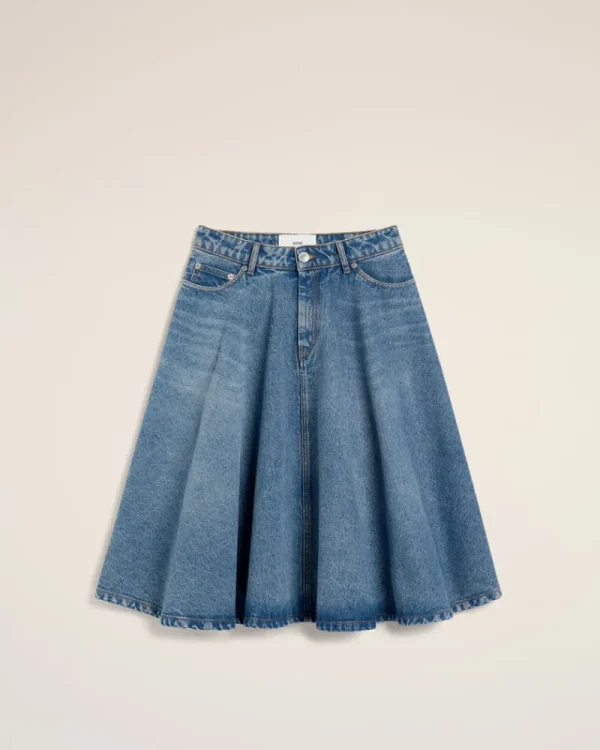 Flash Sale Blue Cotton Midi Skirt With Godets Women Denim | Shorts & Skirts