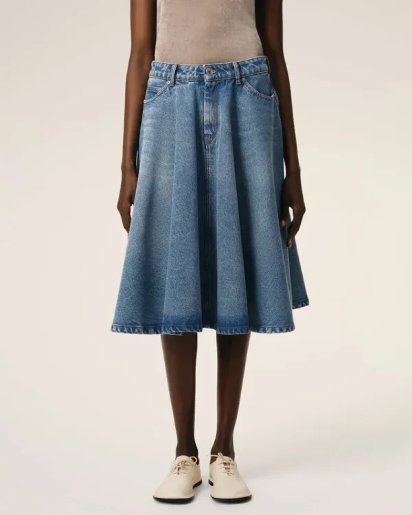 Flash Sale Blue Cotton Midi Skirt With Godets Women Denim | Shorts & Skirts