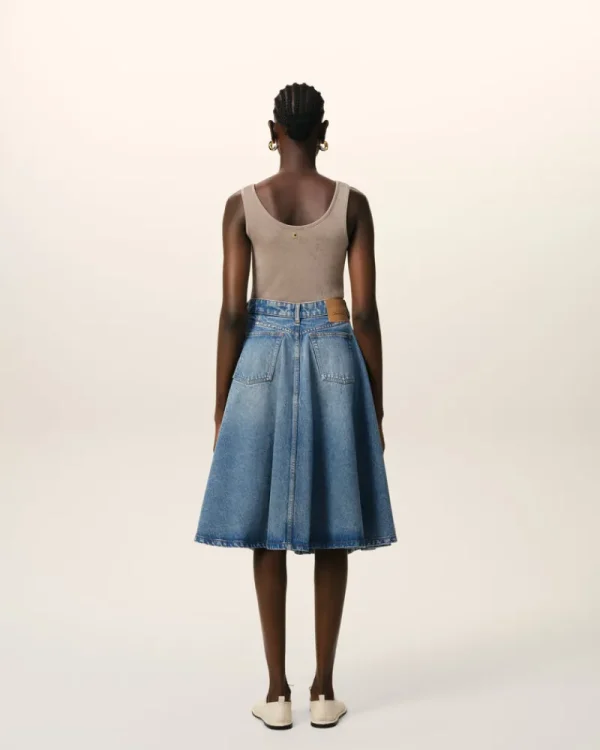 Flash Sale Blue Cotton Midi Skirt With Godets Women Denim | Shorts & Skirts