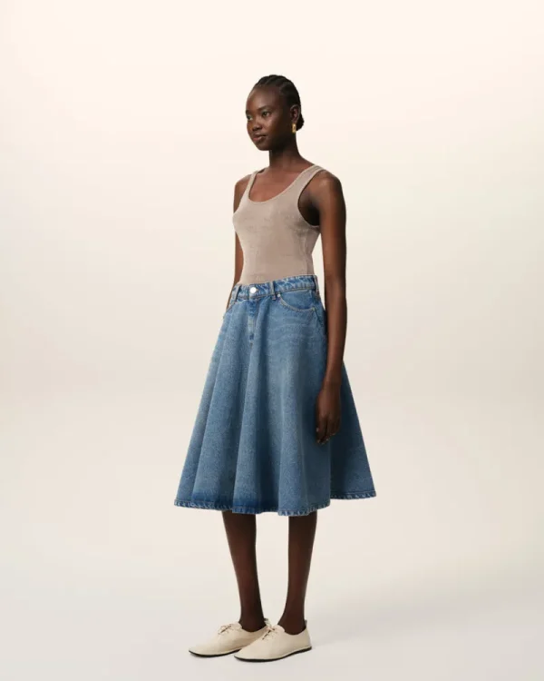Flash Sale Blue Cotton Midi Skirt With Godets Women Denim | Shorts & Skirts