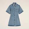 Best Blue Cotton Short Sleeve Shirt Dress Women Denim | Dresses & Jumpsuits