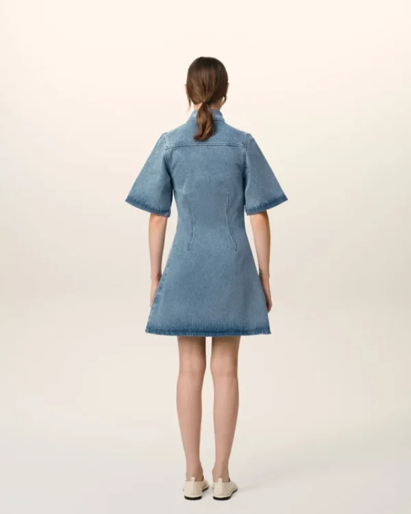 Best Blue Cotton Short Sleeve Shirt Dress Women Denim | Dresses & Jumpsuits