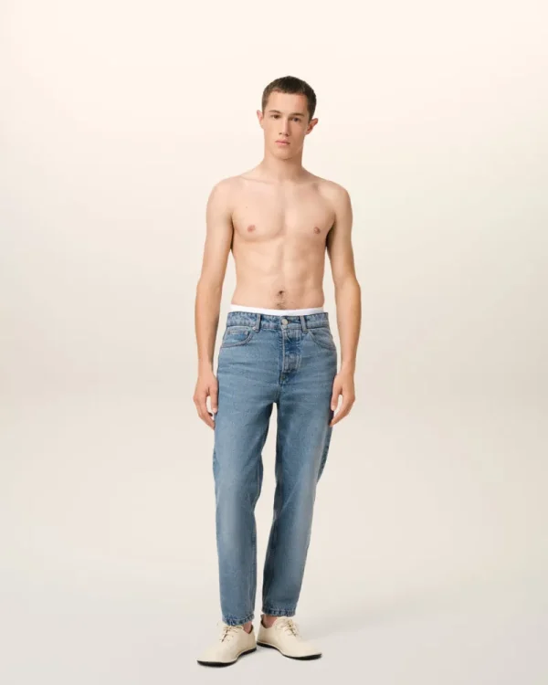 Best Sale Blue Cotton Tapered Fit Jeans Denim | Trousers