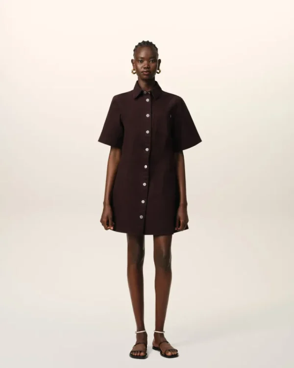 Best Burgundy Cotton Short Sleeve Shirt Dress Women Denim | Dresses & Jumpsuits