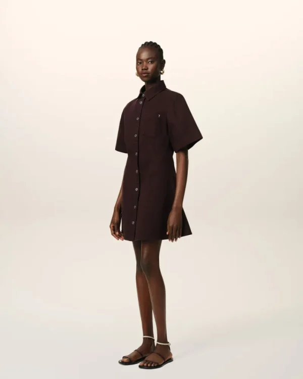 Best Burgundy Cotton Short Sleeve Shirt Dress Women Denim | Dresses & Jumpsuits