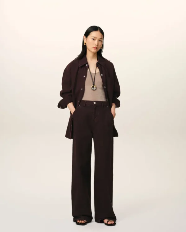 Hot Burgundy Cotton Wide Fit Jeans Women Denim | Trousers