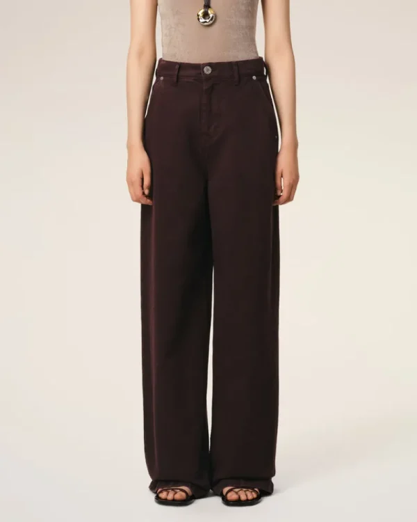 Hot Burgundy Cotton Wide Fit Jeans Women Denim | Trousers