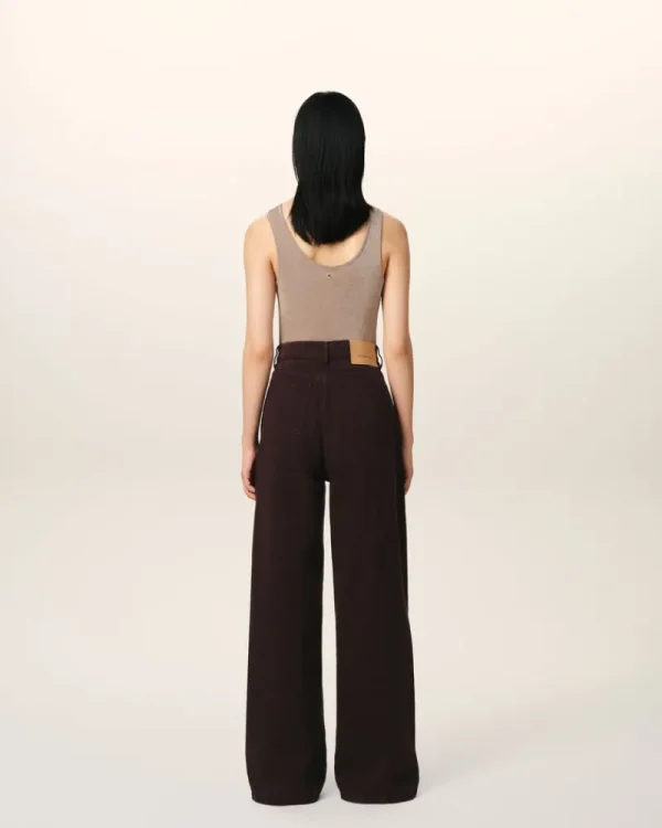 Hot Burgundy Cotton Wide Fit Jeans Women Denim | Trousers