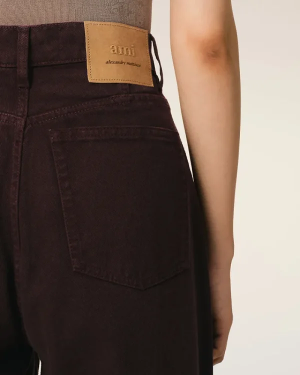 Hot Burgundy Cotton Wide Fit Jeans Women Denim | Trousers