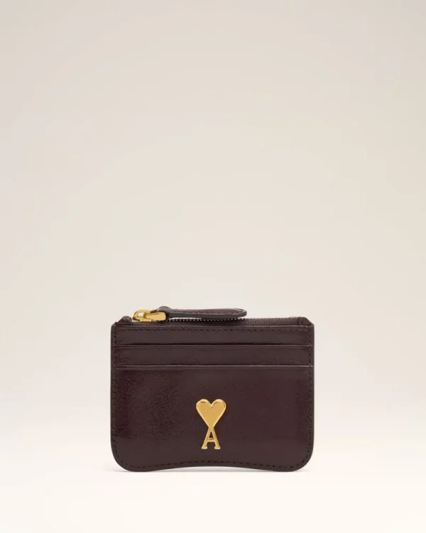 Best Sale Burgundy Leather Paris Paris Zipped Card Holder Women Card Holders | Small Leather Goods