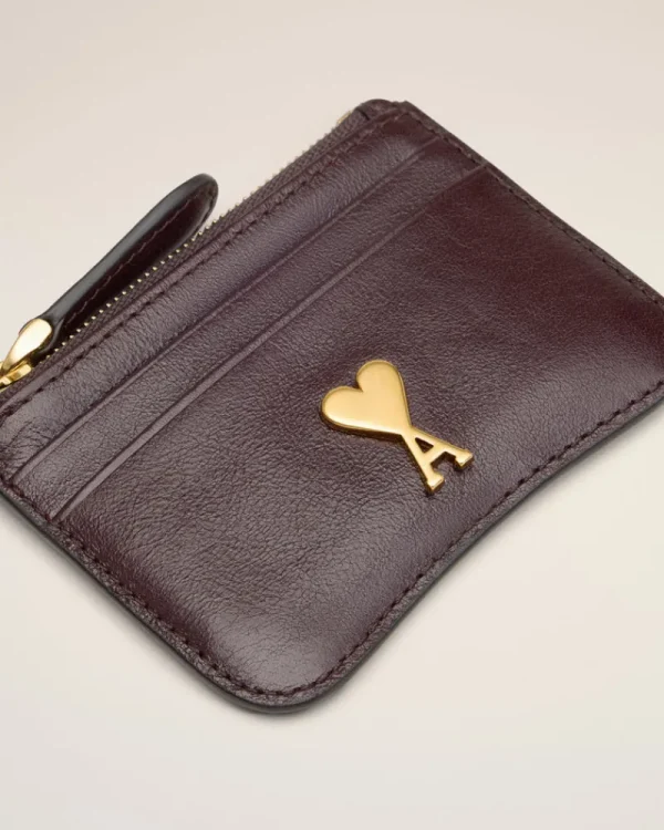 Best Sale Burgundy Leather Paris Paris Zipped Card Holder Women Card Holders | Small Leather Goods