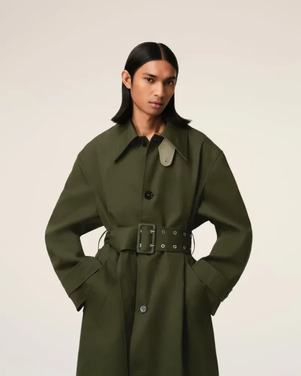 Cheap Green Cotton Belted Mac Coats & Jackets