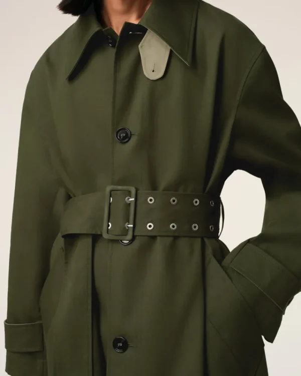 Cheap Green Cotton Belted Mac Coats & Jackets