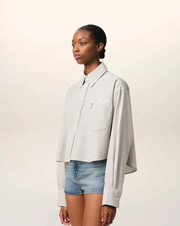 Clearance Green Cotton Cropped Oversized Shirt Women Shirts | Ami De Coeur
