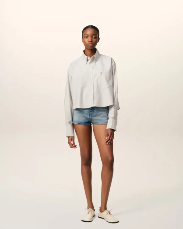 Clearance Green Cotton Cropped Oversized Shirt Women Shirts | Ami De Coeur