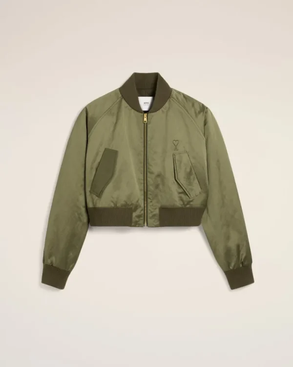Best Sale Green Cotton Satin Ami de Coeur Bomber Women Coats & Jackets | Ami De Coeur