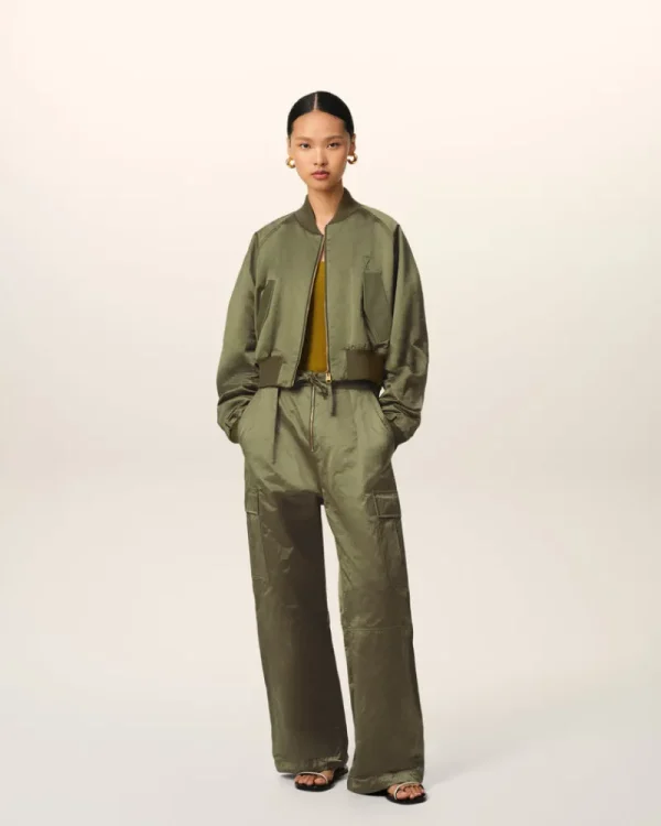 Best Sale Green Cotton Satin Ami de Coeur Bomber Women Coats & Jackets | Ami De Coeur