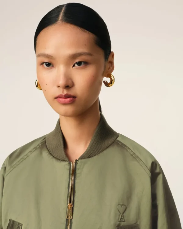 Best Sale Green Cotton Satin Ami de Coeur Bomber Women Coats & Jackets | Ami De Coeur