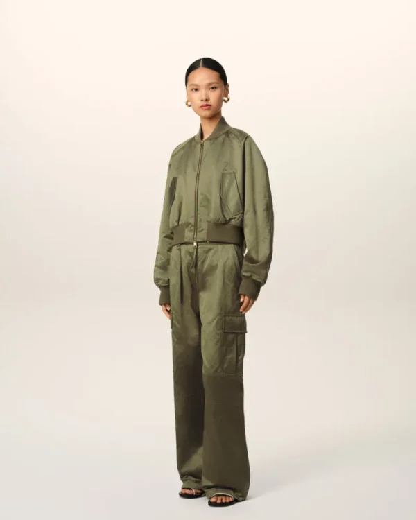 Best Sale Green Cotton Satin Ami de Coeur Bomber Women Coats & Jackets | Ami De Coeur