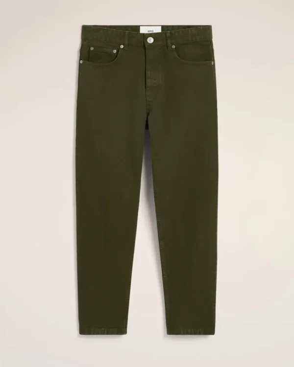 Fashion Green Cotton Tapered Fit Jeans Denim | Trousers