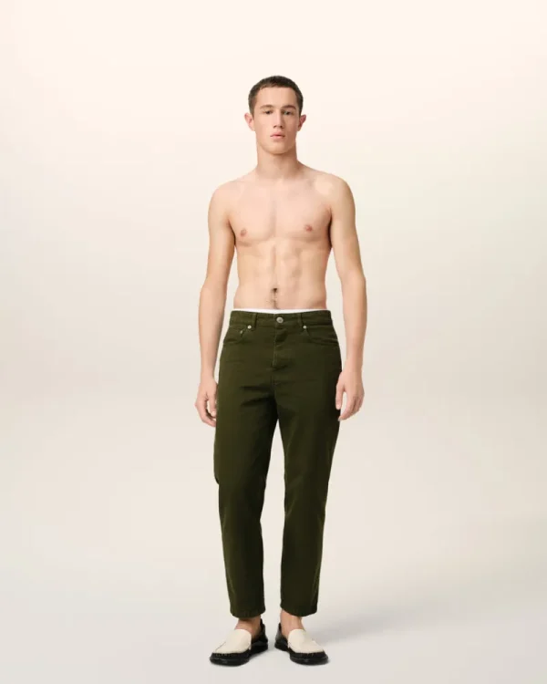 Fashion Green Cotton Tapered Fit Jeans Denim | Trousers