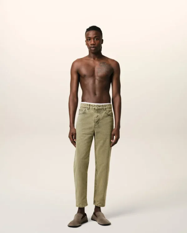 Clearance Green Cotton Tapered Fit Jeans Trousers | Denim