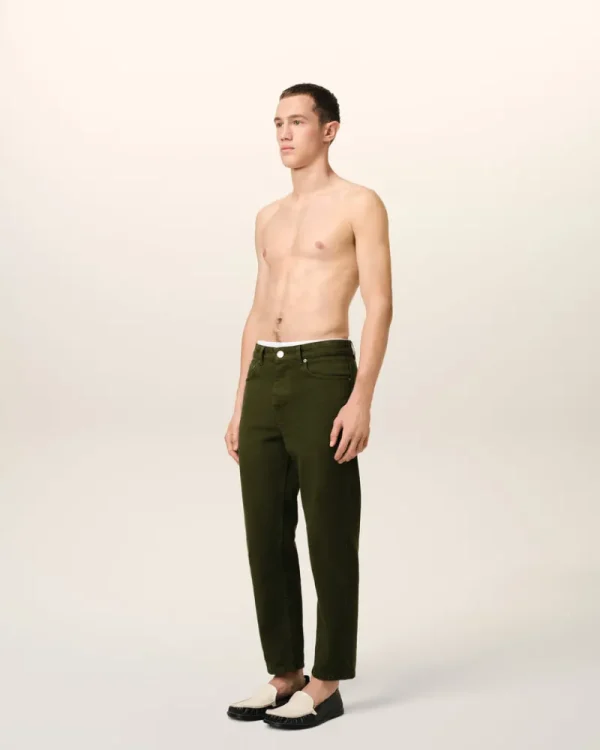 Fashion Green Cotton Tapered Fit Jeans Denim | Trousers