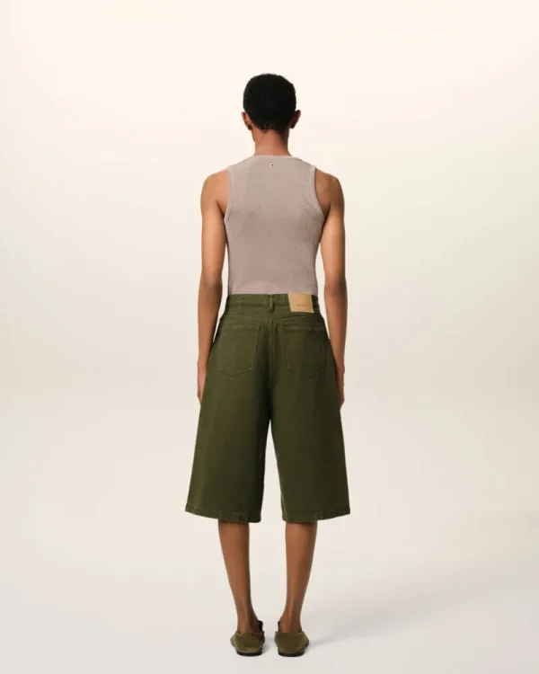 Cheap Green Cotton Wide Fit Bermuda Short Shorts
