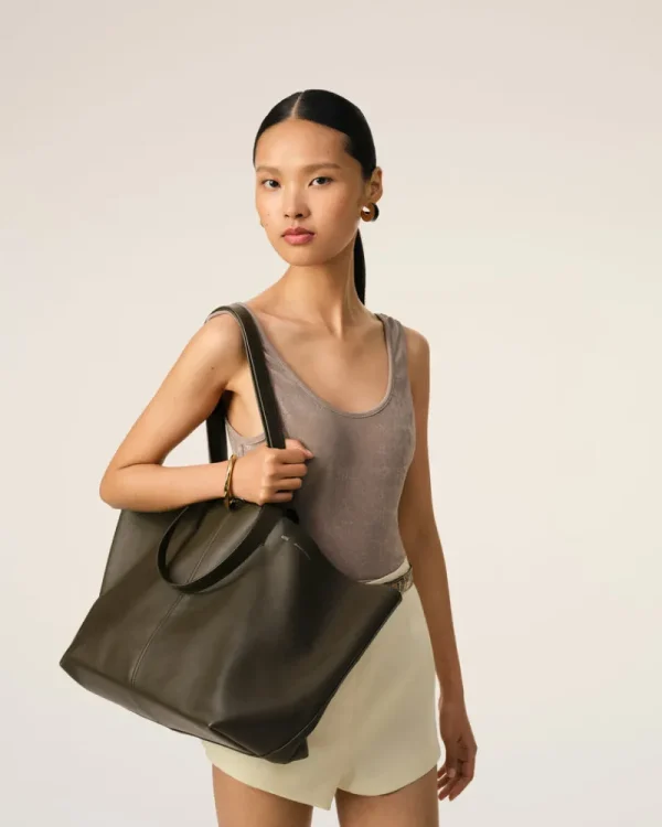 Cheap Green Leather Midi Tote Bag Women Tote Bags | Bags