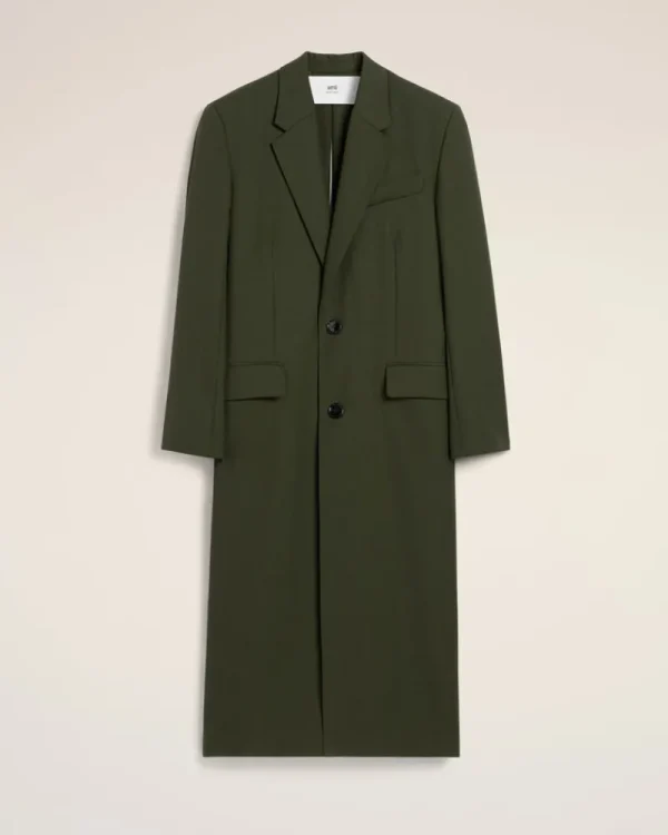 Store Green Wool Back Slit Long Coat Coats & Jackets