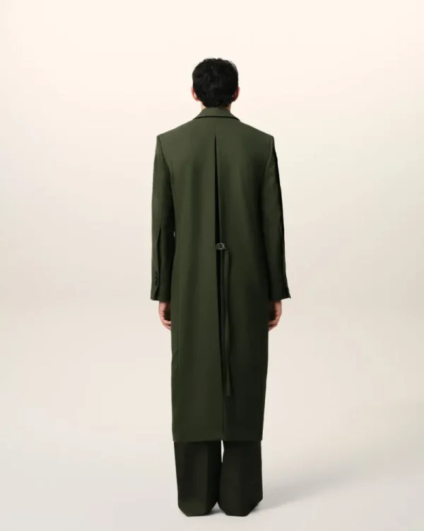 Store Green Wool Back Slit Long Coat Coats & Jackets