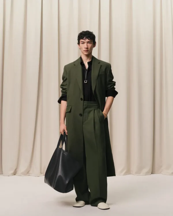 Store Green Wool Back Slit Long Coat Coats & Jackets