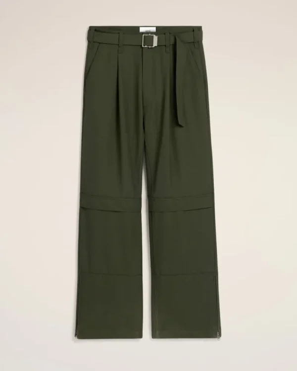 Fashion Green Wool Cargo Trousers Trousers