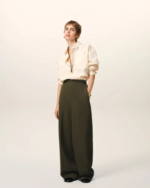 Cheap Green Wool Sailor Trousers Women Trousers
