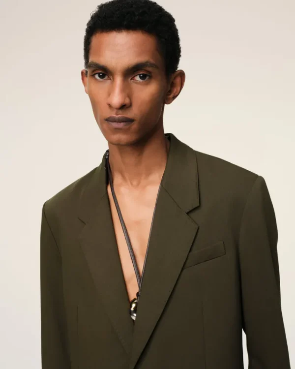 Discount Green Wool Semi-Lined Jacket Coats & Jackets