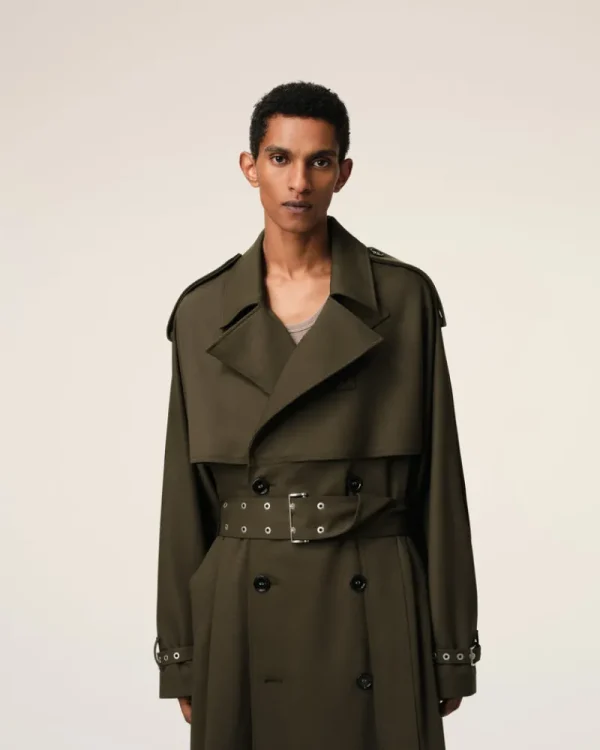 Discount Green Wool Trench Coat Coats & Jackets