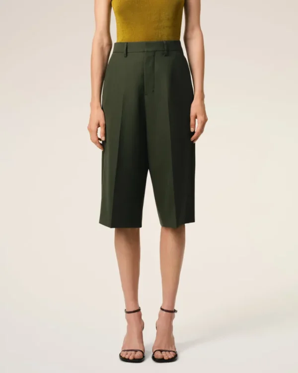Discount Green Wool Wide Bermuda Women Shorts & Skirts