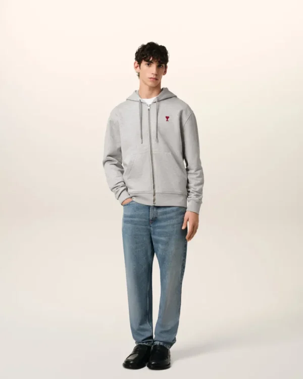 Best Grey Cotton Ami de Coeur Zipped Hoodie Women Sweatshirts & Hoodies | Ami De Coeur