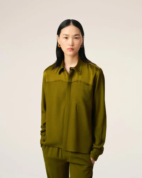 Shop Khaki Contrasted Top Long Sleeve Shirt Women Shirts