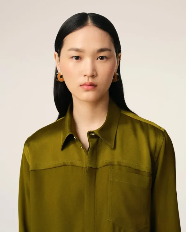 Shop Khaki Contrasted Top Long Sleeve Shirt Women Shirts