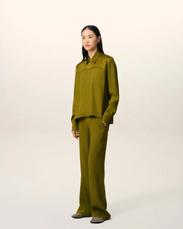 Shop Khaki Contrasted Top Long Sleeve Shirt Women Shirts