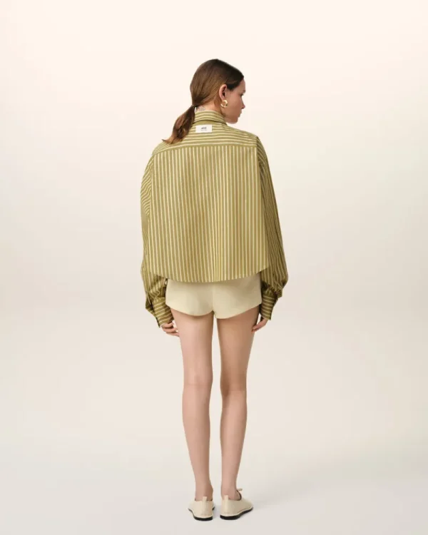 Hot Khaki Cotton Cropped Oversized Shirt Women Shirts | Shirts